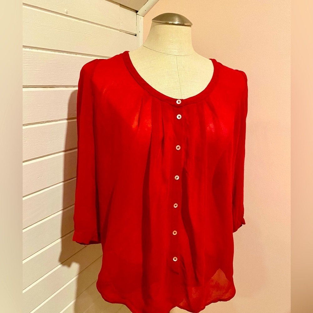 Babaton Red Silk Blouse, Buttons, Size Small